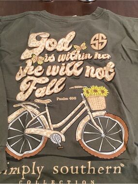 Simply Southern Olive Green Kids Tee with Bicycle & Sunflower Graphic